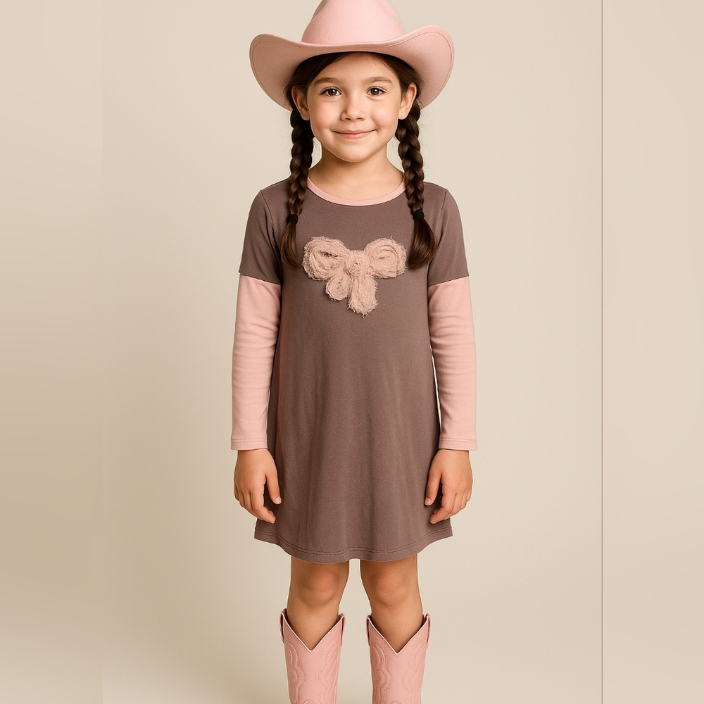 Girls' Brown and Pink Casual Dress
